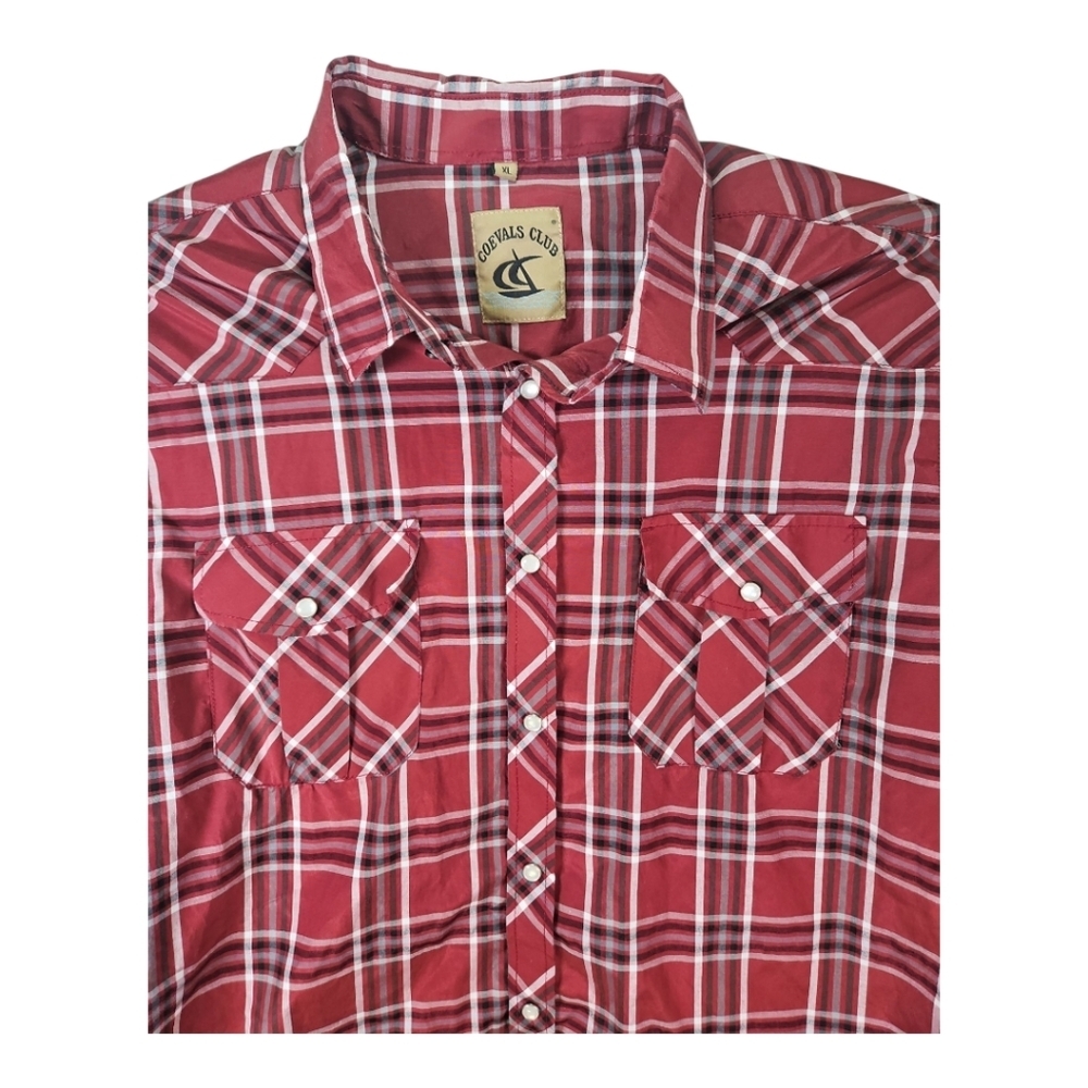 Coevals Club Western Style Red Plaid Pearl Snap Button Down Shirt XL - Picture 2 of 8